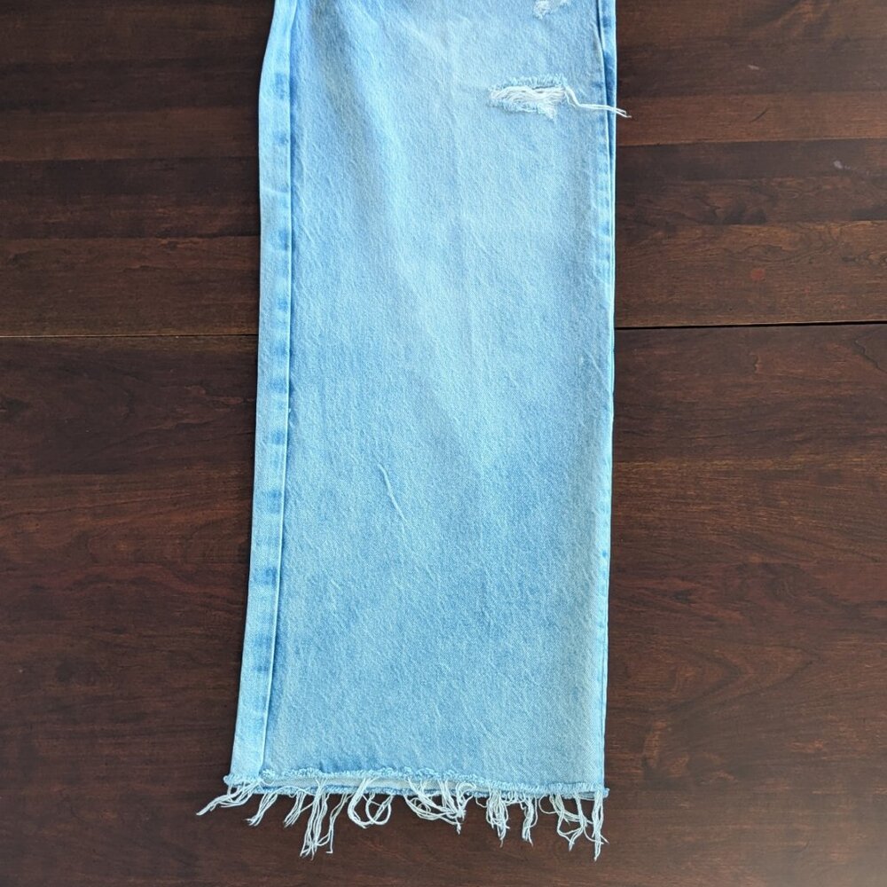 We The Free People 29 Kinsey Crop Wide Leg Jeans Light Acid Wash Distressed Boho - Picture 6 of 9